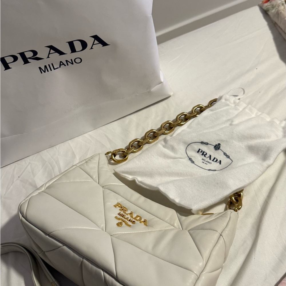 Prada White Quilted Leather Shoulder Bag
